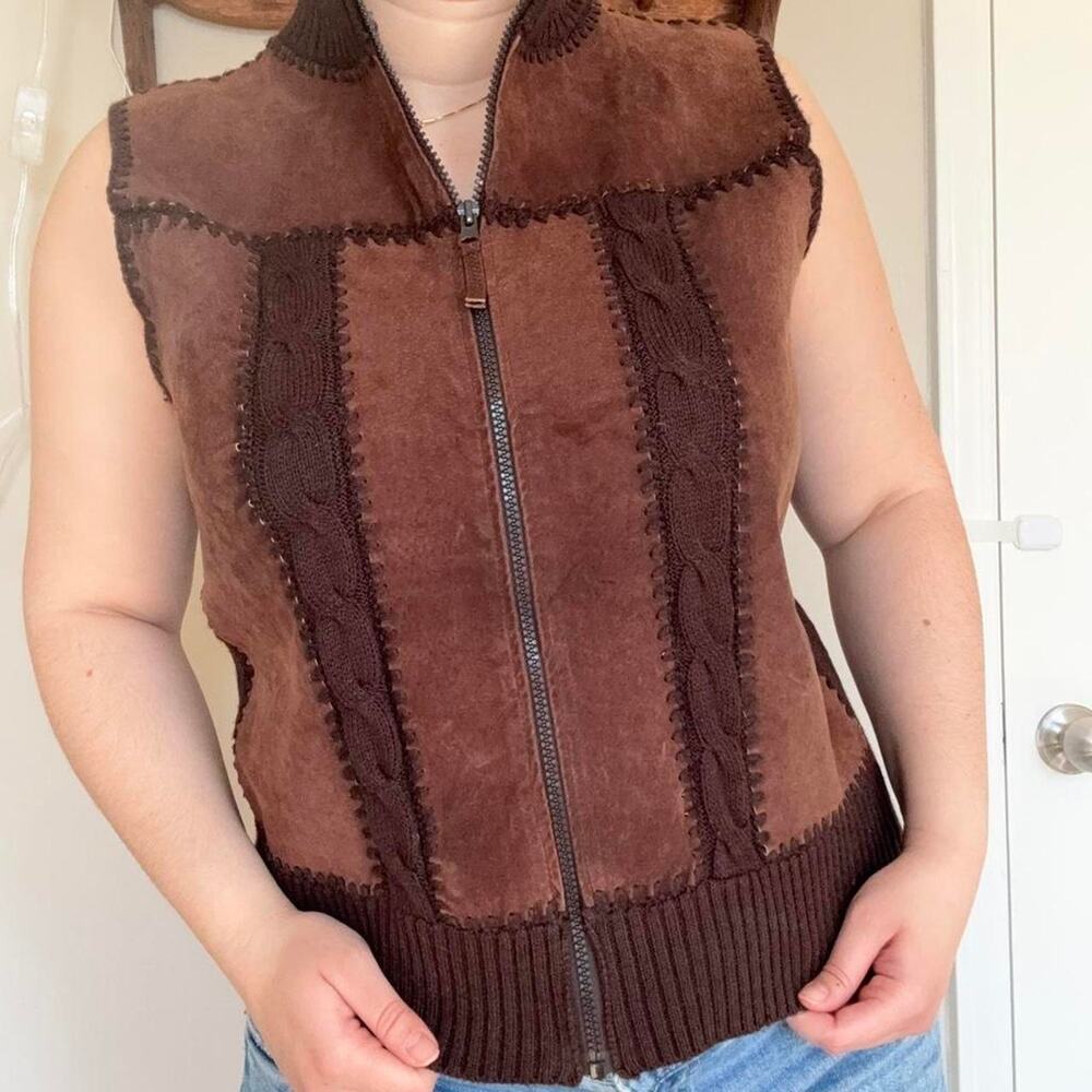 Vintage suede sweater vest western zip-up medium